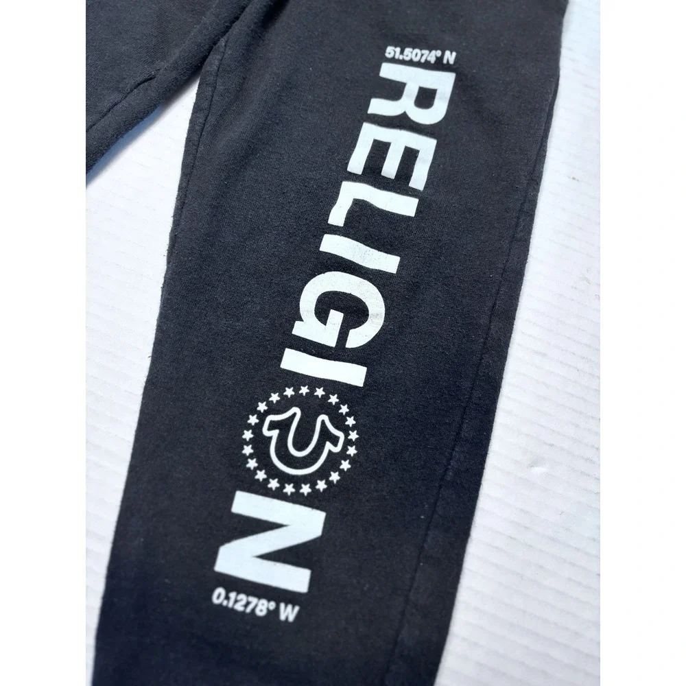 True Religion‎ Kids Jogger Sweatpants Size 5 Black Fleece Logo Drawstring Pants